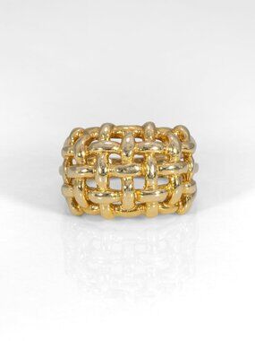 Basket-Weave Estate Ring in Solid 14K Gold – Woven Gold Ring